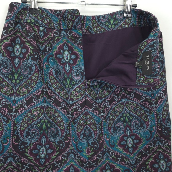 Talbots Petites 6P Paisley Pencil Skirt Multicolor Purple Teal Lined Stretch - Picture 5 of 8